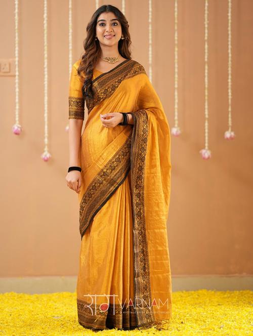 women solid with bordered handloom saree with blouse - 22145095 - Very Small Image - 1