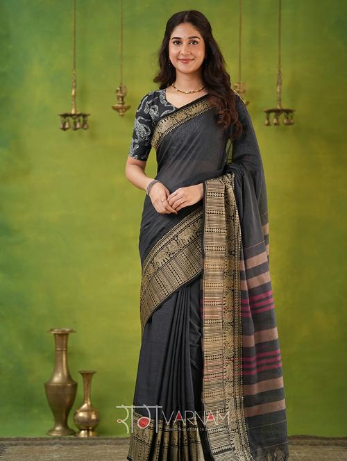 women solid with bordered narayanpet saree with blouse - 22145109 - Very Small Image - 1
