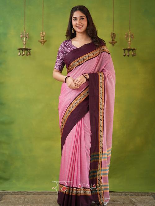 women solid with bordered narayanpet saree with blouse - 22145122 - Very Small Image - 1
