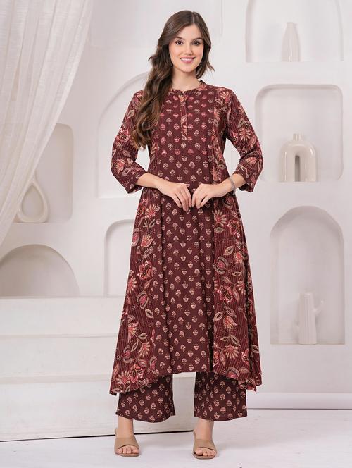 women floral printed three quarter sleeve kurta pant set - 22146647 - Very Small Image - 1