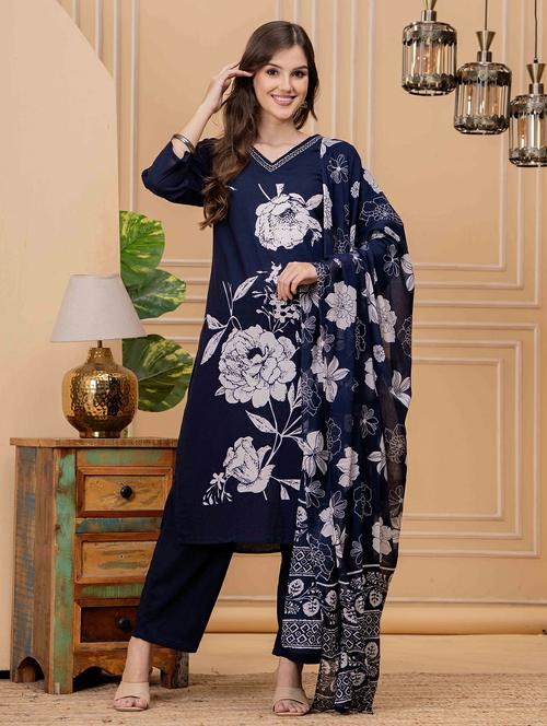 women floral printed three quarter sleeve kurta pant with dupatta set - 22146656 - Very Small Image - 1