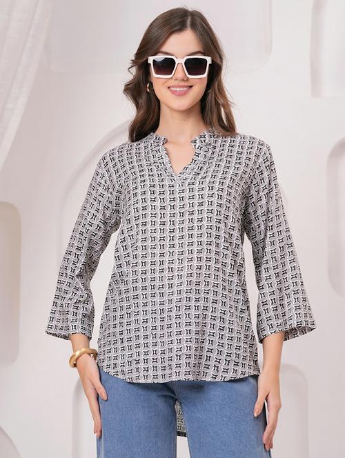 women printed three quarter sleeve ethnic top - 22146684 - Very Small Image - 1
