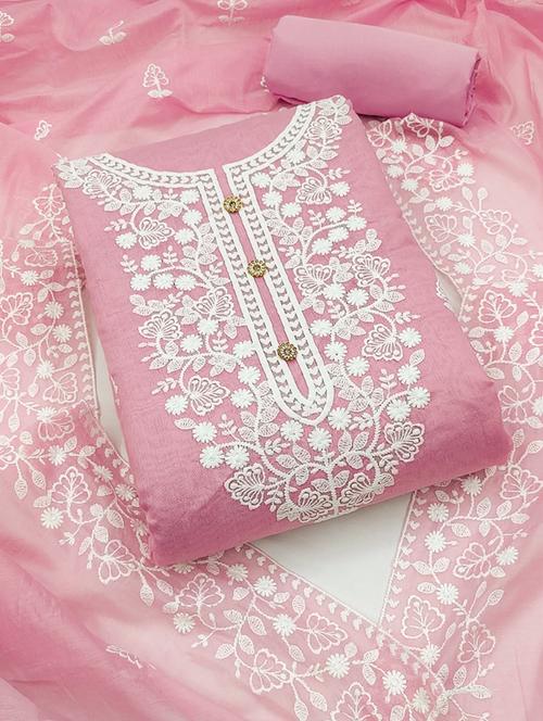 women solid with work embroidered unstitched suit set - 22146721 - Very Small Image - 1