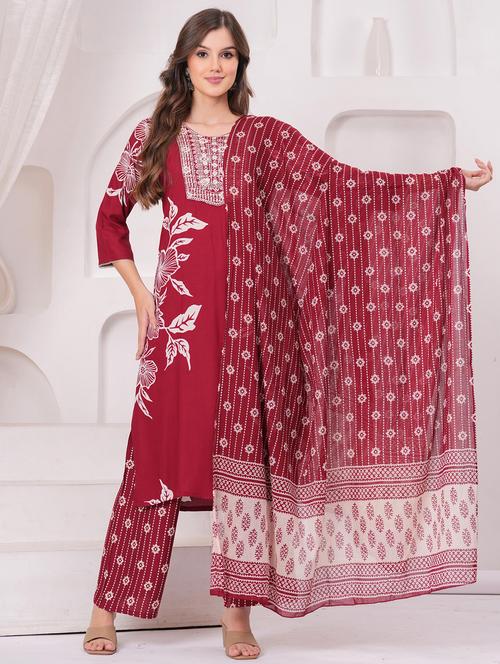 women floral printed three quarter sleeve kurta pant with dupatta set - 22146749 - Very Small Image - 1