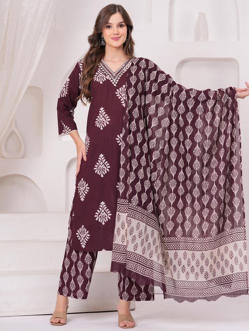 women printed three quarter sleeve kurta pant with dupatta set - 22146750 - Very Small Image - 1