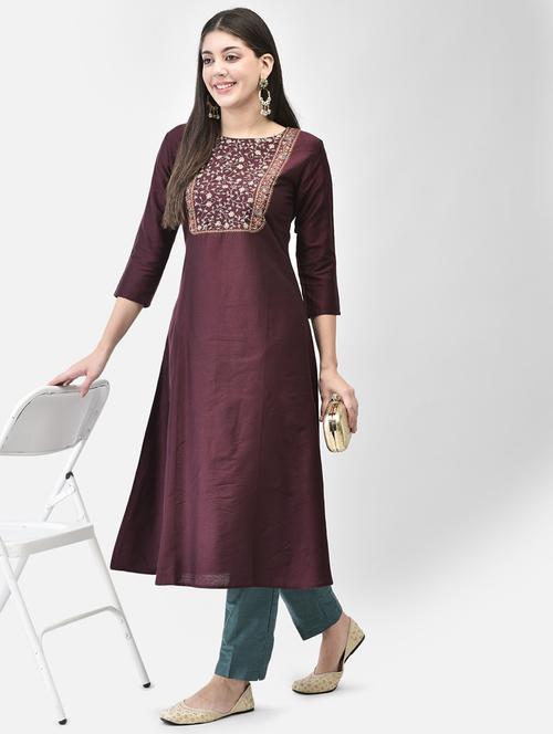 women embroidered three quarter sleeve a-line kurta - 22146797 - Very Small Image - 1