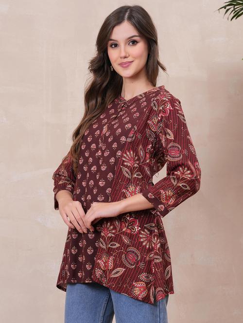 women floral printed three quarter sleeve ethnic top - 22146809 - Very Small Image - 1