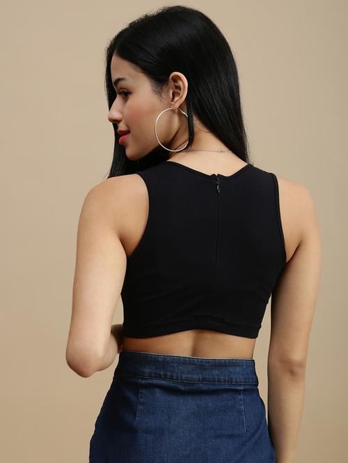 women solid sleeveless crop top - 22146877 - Very Small Image - 1