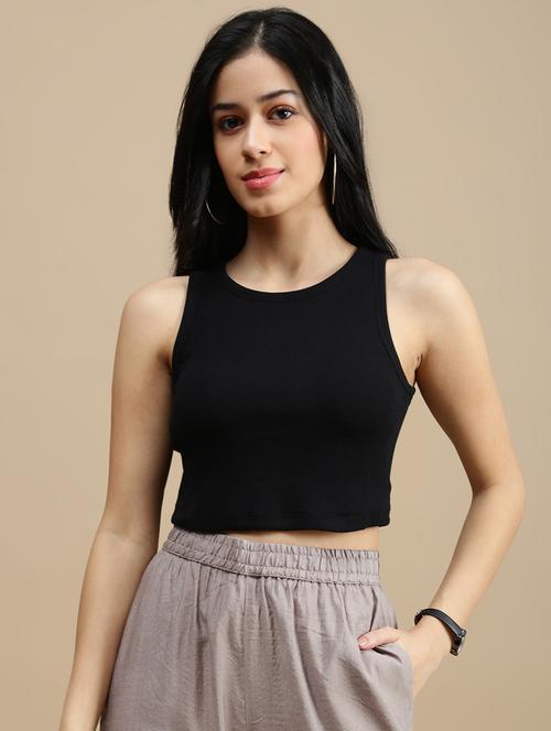 women solid sleeveless crop top - 22146883 - Very Small Image - 1