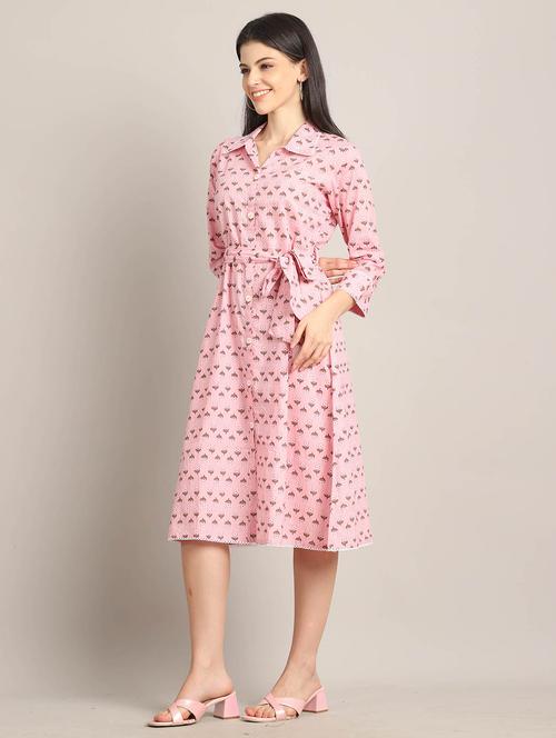 women printed three quarter sleeve a-line dress - 22146928 - Very Small Image - 1