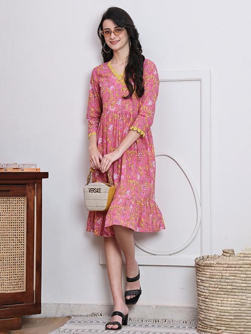 women printed three quarter sleeve dress - 22146940 - Very Small Image - 1