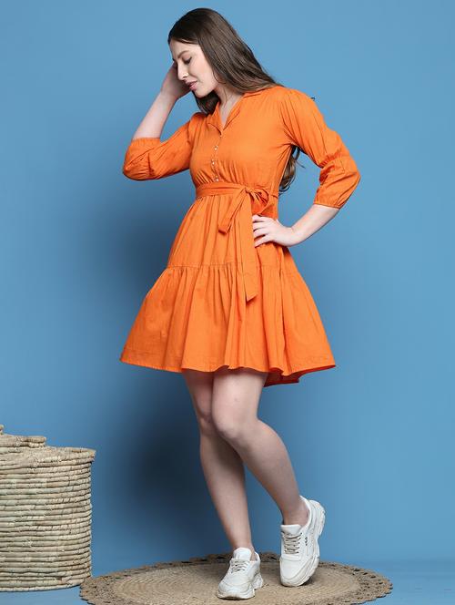 women solid three quarter sleeve tiered dress - 22146942 - Very Small Image - 1