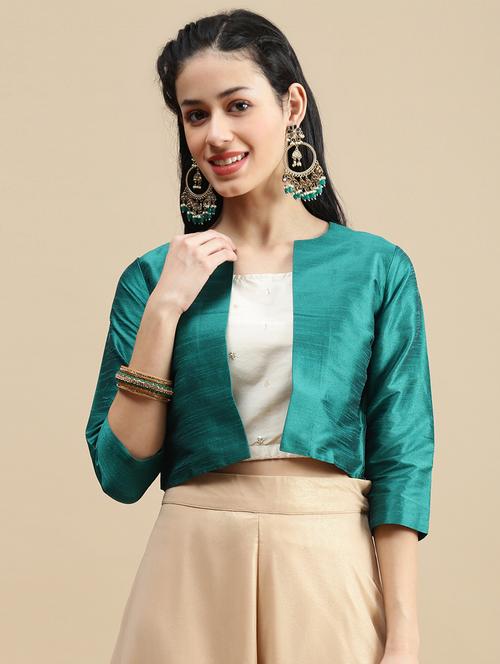 women solid three quarter sleeve ethnic jacket - 22146957 - Very Small Image - 1