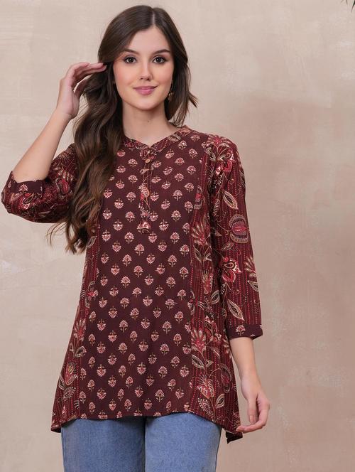 women floral printed three quarter sleeve ethnic top - 22147118 - Very Small Image - 1