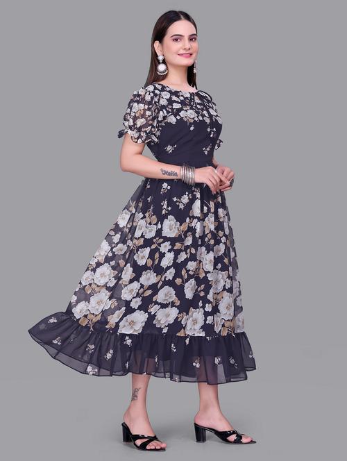 women printed short sleeve tiered dress - 22147141 - Very Small Image - 1