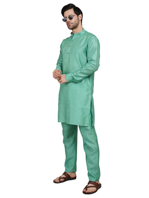 men solid long sleeve kurta with trousers ethnic wear set - 22147684 - Very Small Image - 1