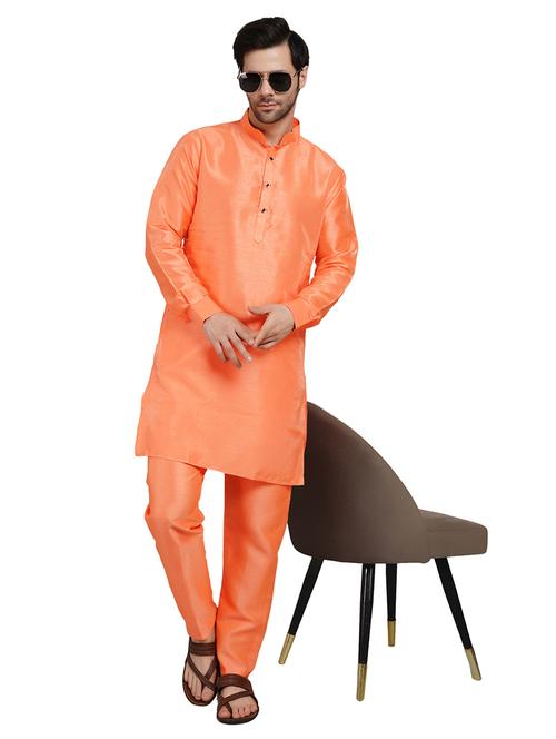 men solid long sleeve kurta with trousers ethnic wear set - 22147685 - Very Small Image - 1