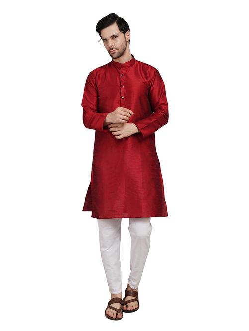 men solid long sleeve kurta with trousers ethnic wear set - 22147698 - Very Small Image - 1
