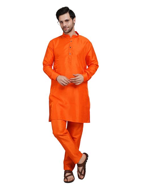 men solid long sleeve kurta with trousers ethnic wear set - 22147724 - Very Small Image - 1