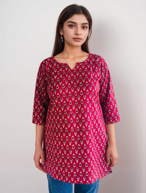 women printed three quarter sleeve straight kurti - 22148007 - Very Small Image - 1