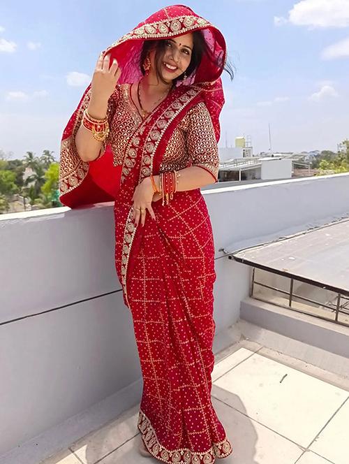 women bandhani printed bordered saree with blouse - 22148144 - Very Small Image - 1