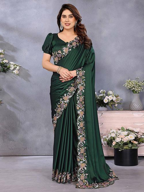 Women Solid With Bordered Saree With Blouse - 22148158 - Very Small Image - 1