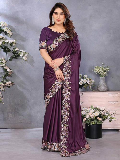 women solid with bordered saree with blouse - 22148159 - Very Small Image - 1