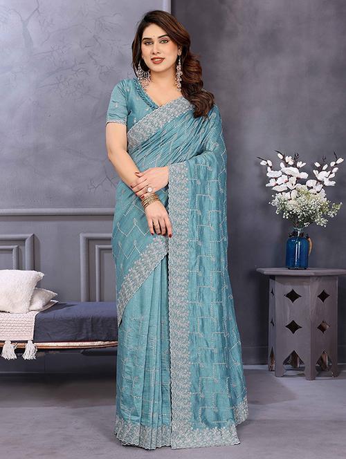 women solid with work embroidered saree with blouse - 22148164 - Very Small Image - 1