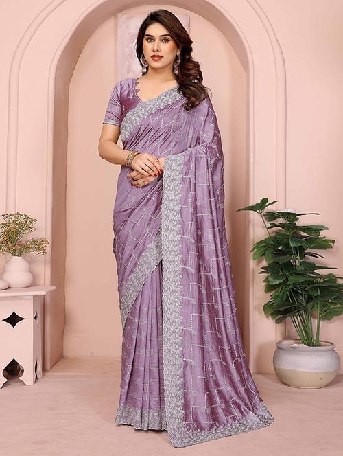 women solid with work embroidered saree with blouse - 22148169 - Very Small Image - 1