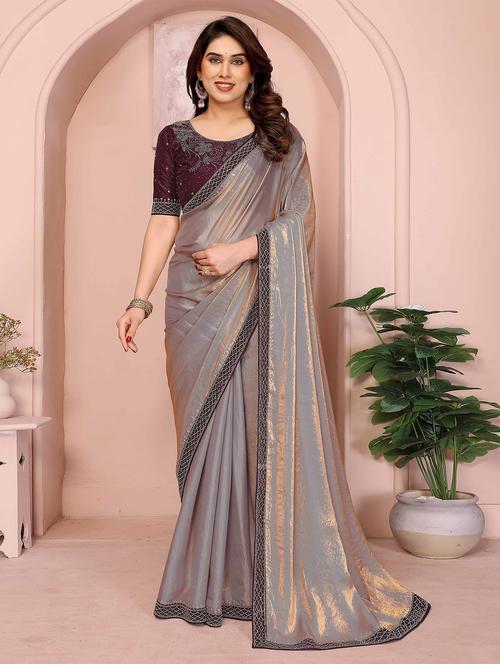 women solid with work embroidered saree with blouse - 22148170 - Very Small Image - 1