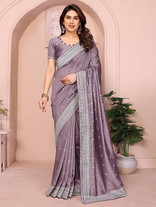 women solid with work embroidered saree with blouse - 22148171 - Very Small Image - 1