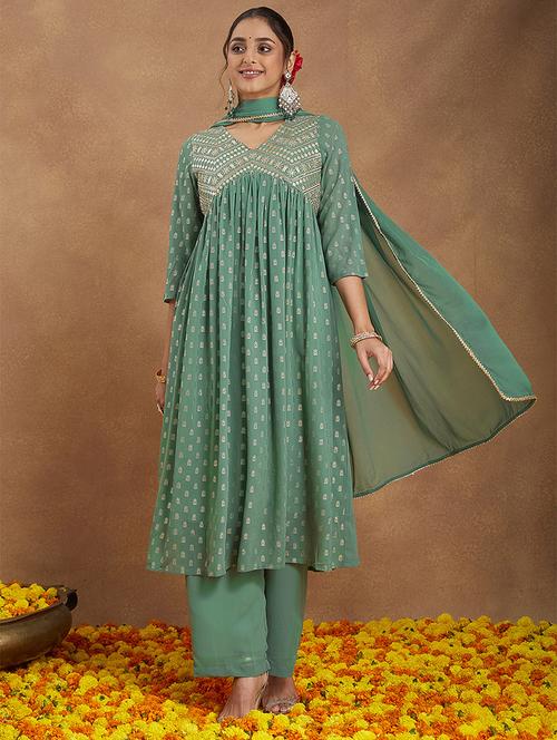 women embroidered three quarter sleeve kurta palazzo with dupatta set - 22156268 - Very Small Image - 1