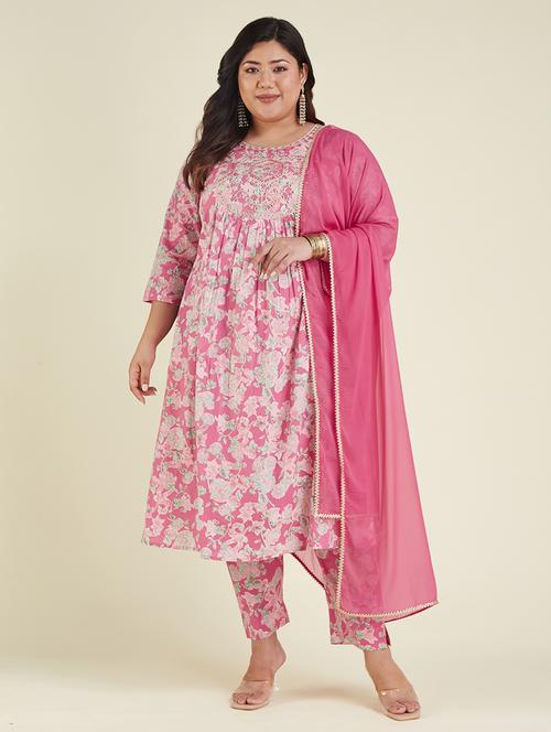 women floral three quarter sleeve kurta pant with dupatta set - 22156346 - Very Small Image - 1