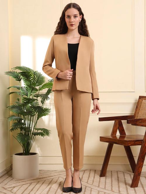 women solid long sleeve blazer & trouser co-ord set - 22157742 - Very Small Image - 1