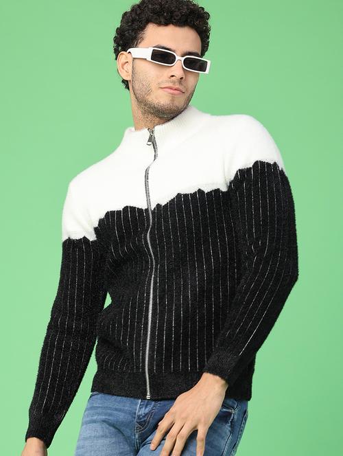 men color blocked long sleeve zipper cardigan - 22160166 - Very Small Image - 1