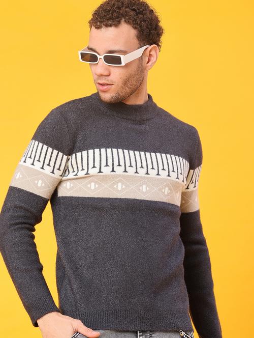 men self design long sleeve regular fit pullover  - 22160170 - Very Small Image - 1