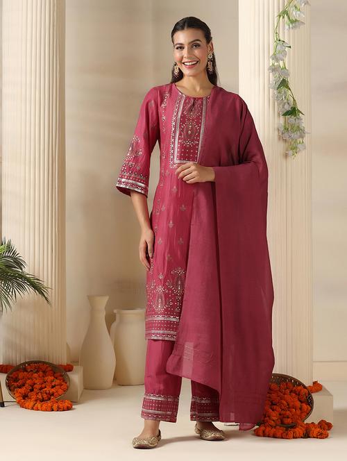 women printed three quarter sleeve kurta pant with dupatta set - 22161082 - Very Small Image - 1