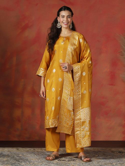 women self design three quarter sleeve kurta pant with dupatta set - 22161085 - Very Small Image - 1