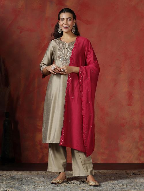 women embroidered three quarter sleeve kurta pant with dupatta set - 22161086 - Very Small Image - 1