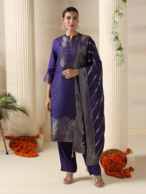 women self design three quarter sleeve kurta pant with dupatta set - 22161090 - Very Small Image - 1