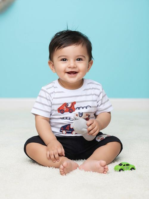 Kids Navy Blue Cotton Combo Infant Twin Set - 22161475 - Very Small Image - 1
