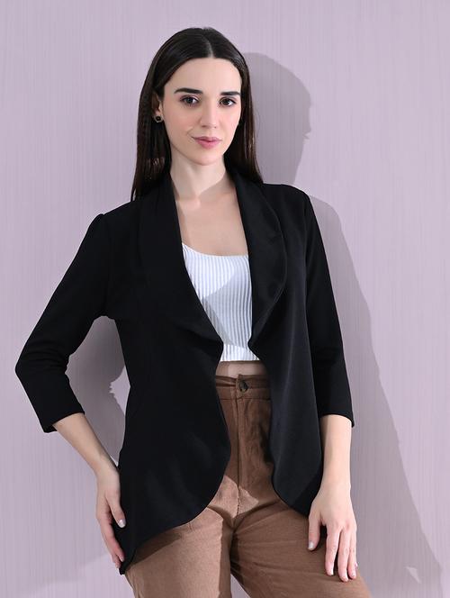 women solid three quarter sleeve single breasted blazer - 22161744 - Very Small Image - 1