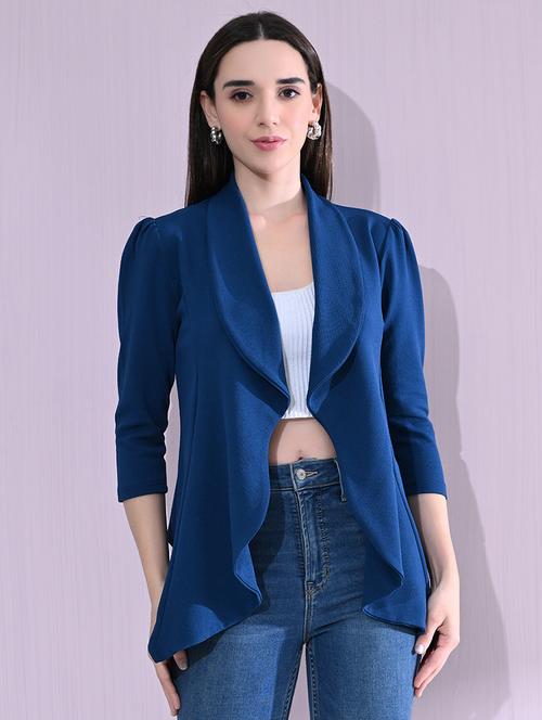 women solid puff sleeve single breasted blazer - 22161752 - Very Small Image - 1