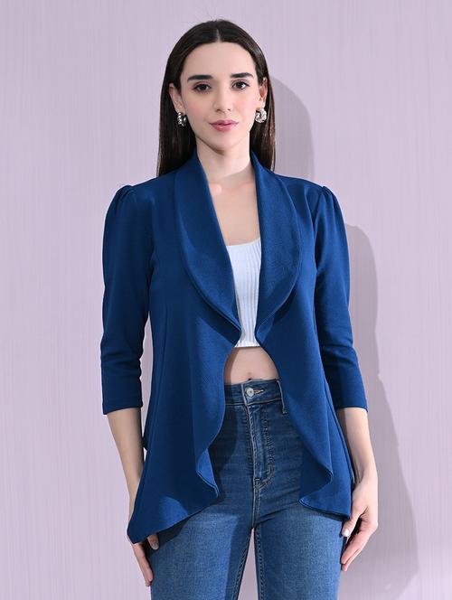 women solid puff sleeve single breasted blazer - 22161756 - Very Small Image - 1