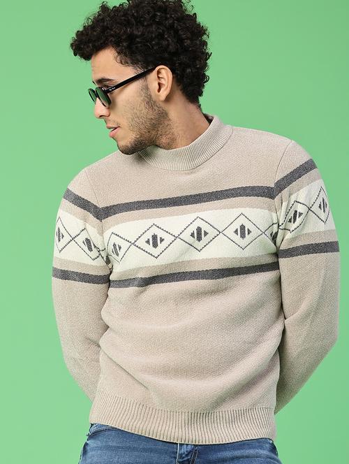 men self design long sleeve regular fit pullover  - 22161816 - Very Small Image - 1