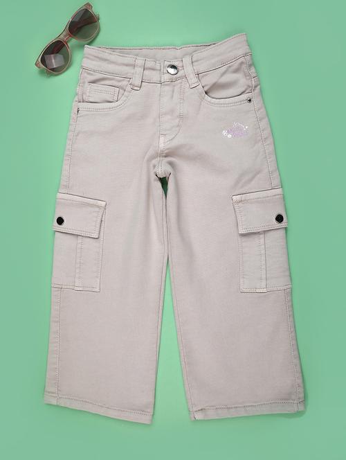 Girls Solid Mid Rise Cargo - 22162146 - Very Small Image - 1