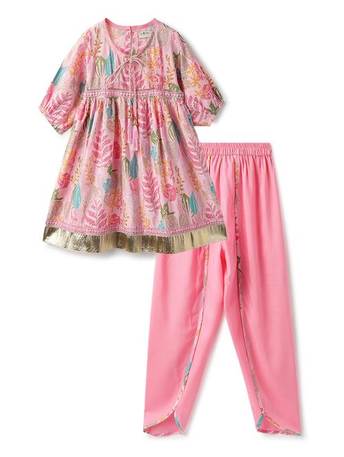 girls printed puff sleeve kurta and dhoti set - 22162550 - Very Small Image - 1