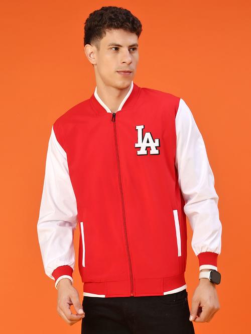 men color block henley neck varsity jacket - 22170334 - Very Small Image - 1