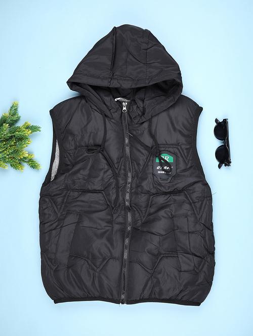 kids solid sleeveless hooded quilted jacket - 22170401 - Very Small Image - 1