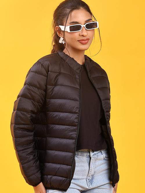 women solid stand collar long sleeve quilted jacket - 22170619 - Very Small Image - 1